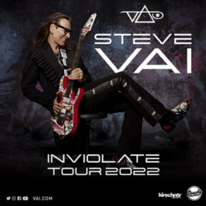 Drusky Entertainment & Kirschner Concerts Present STEVE VAI - The Inviolate Tour 2022 . Photo of Steve with guitar pose.
